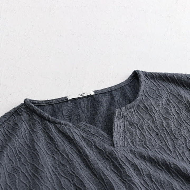 Buddha Stones T-shirts d'été minimalistes à manches courtes et col en V pour hommes - image 2