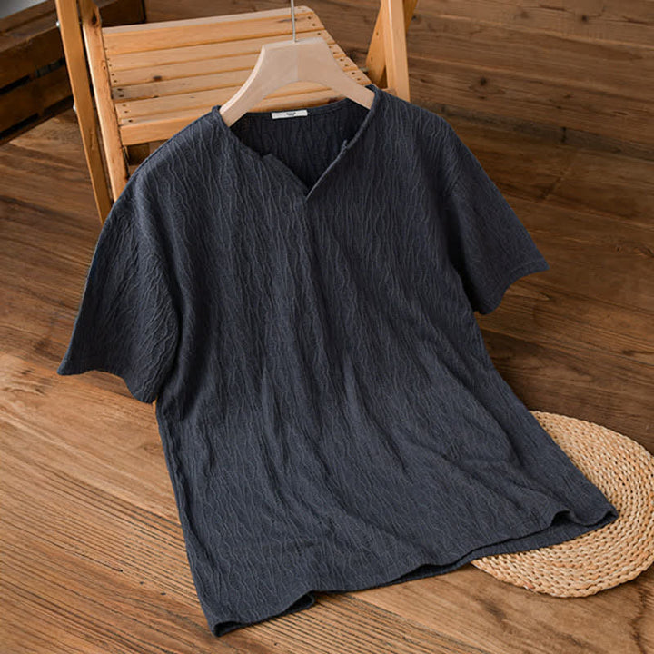 Buddha Stones T-shirts d'été minimalistes à manches courtes et col en V pour hommes - Gris ardoise foncé - US/UK/AU42, EU52 (3XL) - image 0