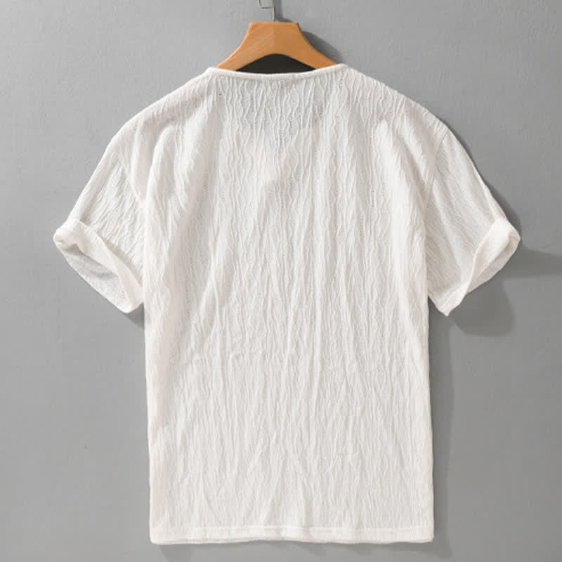 Buddha Stones T-shirts d'été minimalistes à manches courtes et col en V pour hommes - image 13