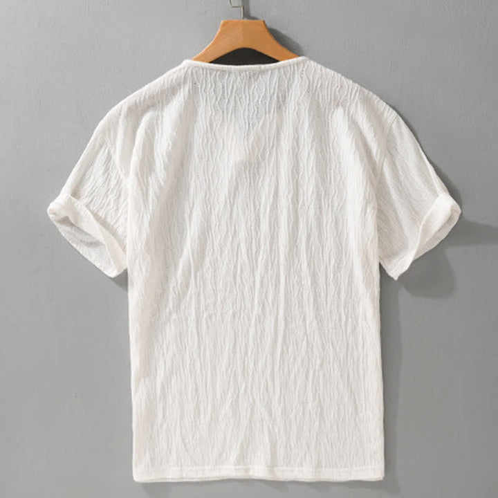 Buddha Stones T-shirts d'été minimalistes à manches courtes et col en V pour hommes - image 13