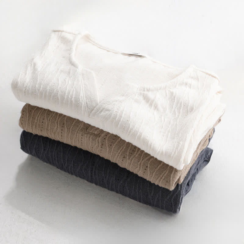 Buddha Stones T-shirts d'été minimalistes à manches courtes et col en V pour hommes - image 18