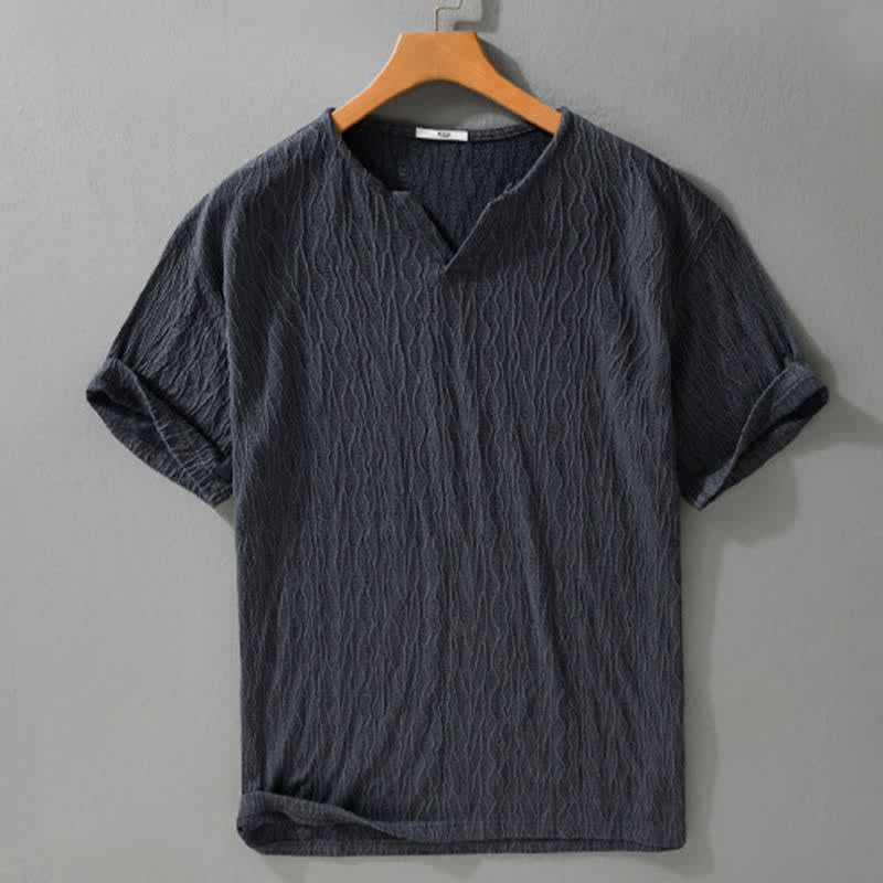 Buddha Stones T-shirts d'été minimalistes à manches courtes et col en V pour hommes - image 1
