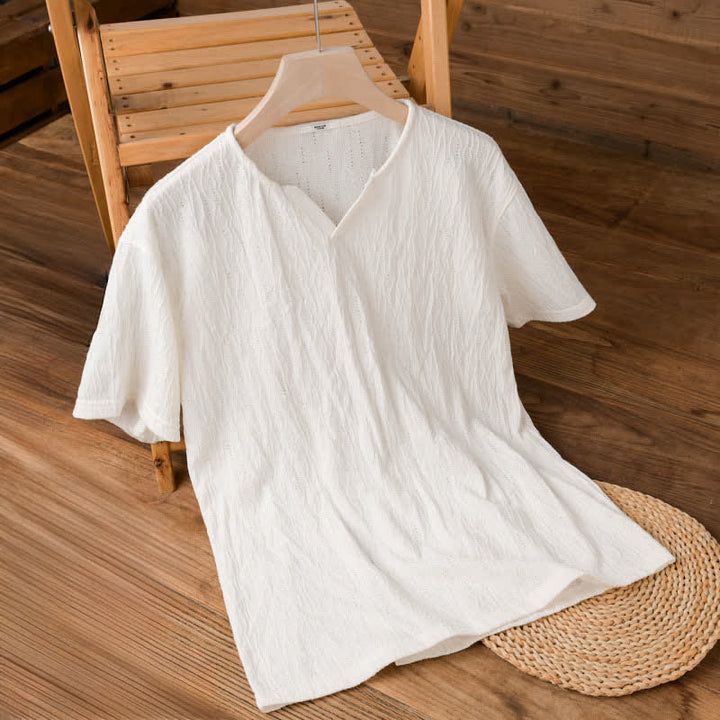 Buddha Stones T-shirts d'été minimalistes à manches courtes et col en V pour hommes - image 12