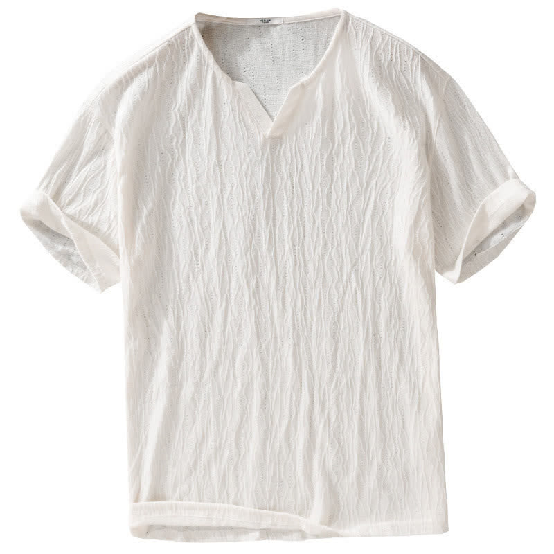 Buddha Stones T-shirts d'été minimalistes à manches courtes et col en V pour hommes - image 14