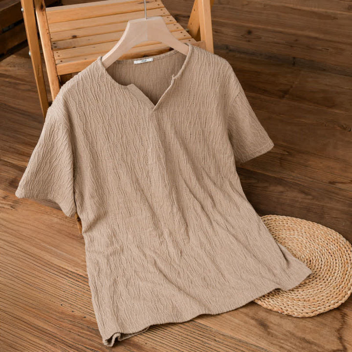 Buddha Stones T-shirts d'été minimalistes à manches courtes et col en V pour hommes - BurlyWood - US/UK/AU42, EU52 (3XL) - image 5