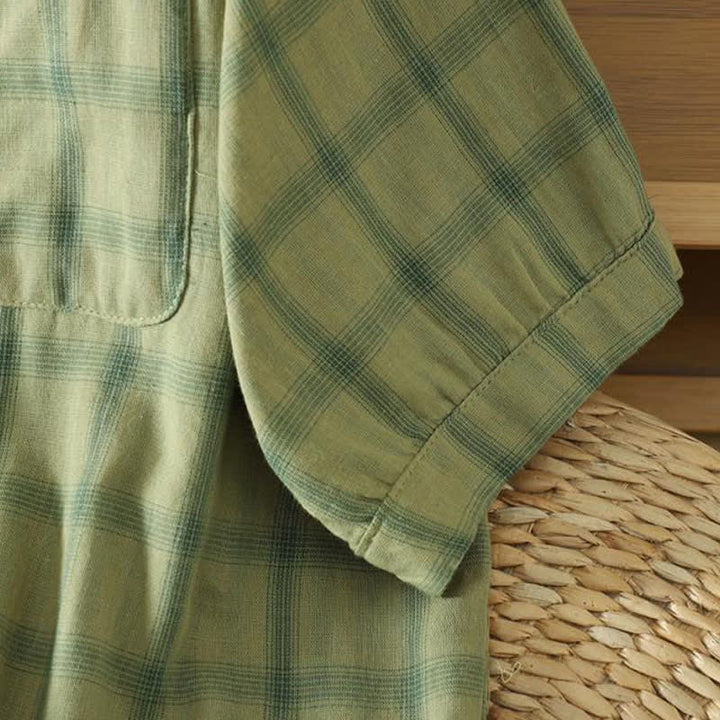 Buddha Stones Chemises à carreaux vintage décontractées d'été pour femmes, manches courtes et poches plaquées - image 5