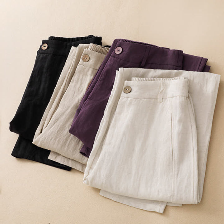Buddha Stones Pantalon sarouel d'été décontracté à boutons et fermeture éclair, longueur cheville, avec poches - image 18