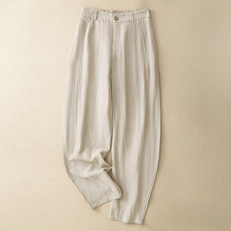 Buddha Stones Pantalon sarouel d'été décontracté à boutons et fermeture éclair, longueur cheville, avec poches - Lin - US8-10, UK/AU12-14, EU40-42 (2XL) - image 10