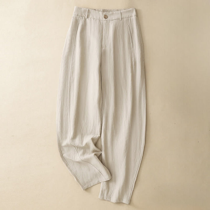 Buddha Stones Pantalon sarouel d'été décontracté à boutons et fermeture éclair, longueur cheville, avec poches - Lin - US8-10, UK/AU12-14, EU40-42 (2XL) - image 10