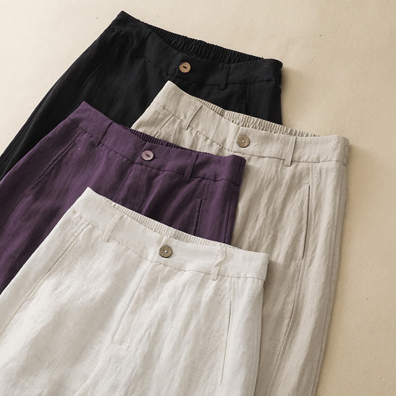 Buddha Stones Pantalon sarouel d'été décontracté à boutons et fermeture éclair, longueur cheville, avec poches - image 19