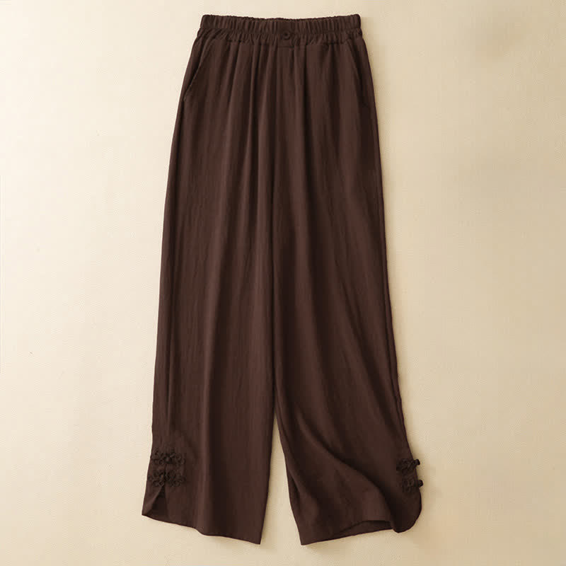 Buddha Stones Pantalon sarouel court uni brodé, style été décontracté, avec poches - SaddleBrown - US8-10, UK/AU12-14, EU40-42 (2XL) - image 15