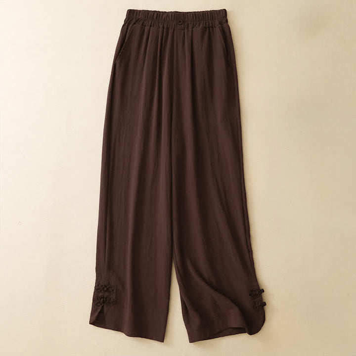 Buddha Stones Pantalon sarouel court uni brodé, style été décontracté, avec poches - SaddleBrown - US8-10, UK/AU12-14, EU40-42 (2XL) - image 15