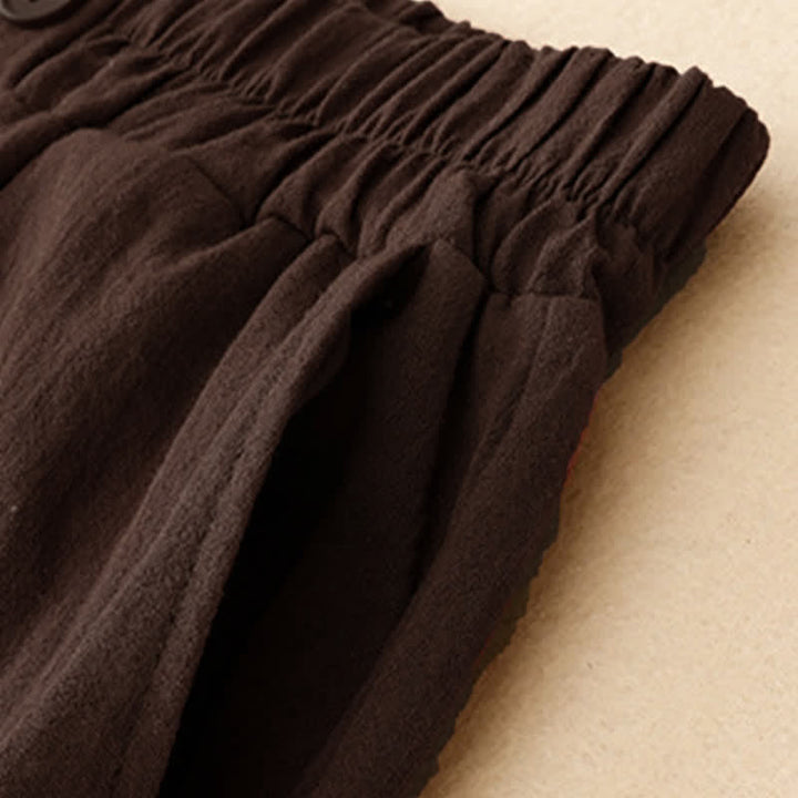 Buddha Stones Pantalon sarouel court uni brodé, style été décontracté, avec poches - image 17