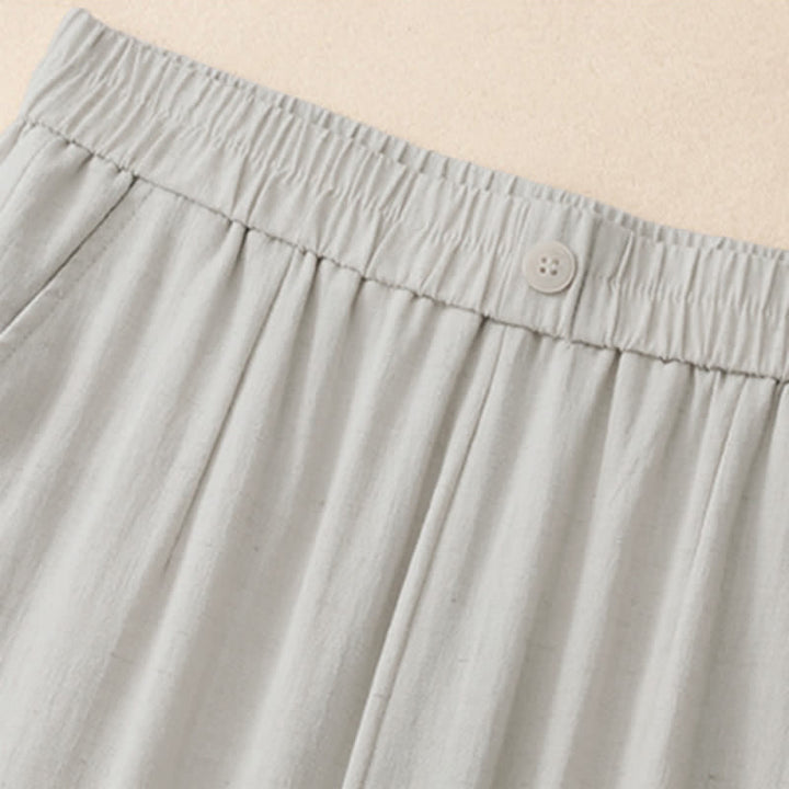 Buddha Stones Pantalon sarouel court uni brodé, style été décontracté, avec poches - image 3
