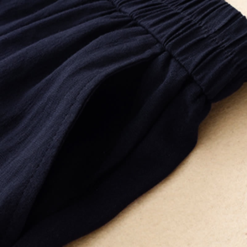 Buddha Stones Pantalon sarouel court uni brodé, style été décontracté, avec poches - image 12