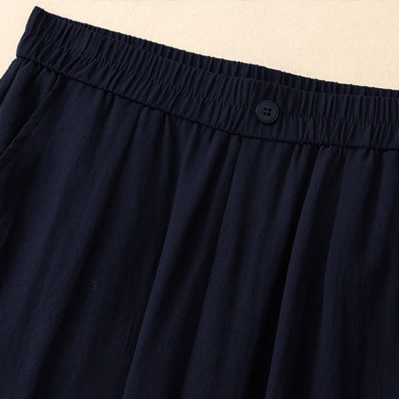 Buddha Stones Pantalon sarouel court uni brodé, style été décontracté, avec poches - image 11