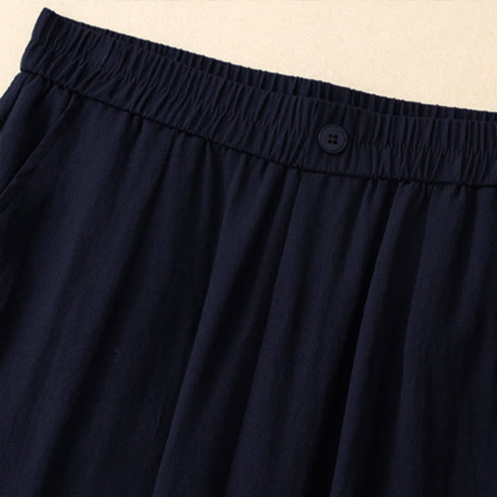 Buddha Stones Pantalon sarouel court uni brodé, style été décontracté, avec poches - image 11