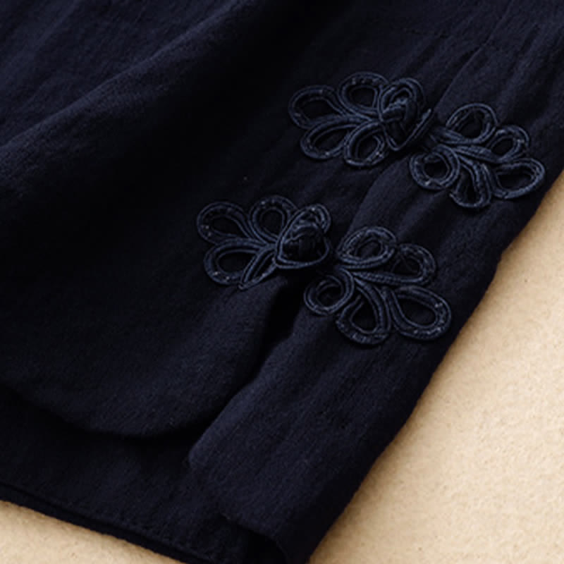 Buddha Stones Pantalon sarouel court uni brodé, style été décontracté, avec poches - image 13