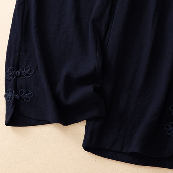 Buddha Stones Pantalon sarouel court uni brodé, style été décontracté, avec poches - image 14