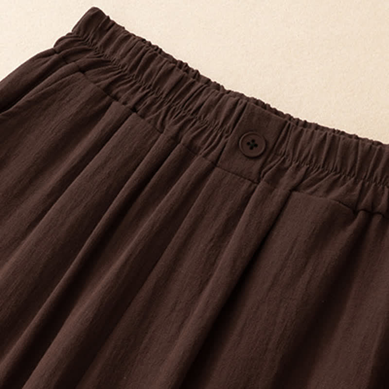 Buddha Stones Pantalon sarouel court uni brodé, style été décontracté, avec poches - image 16