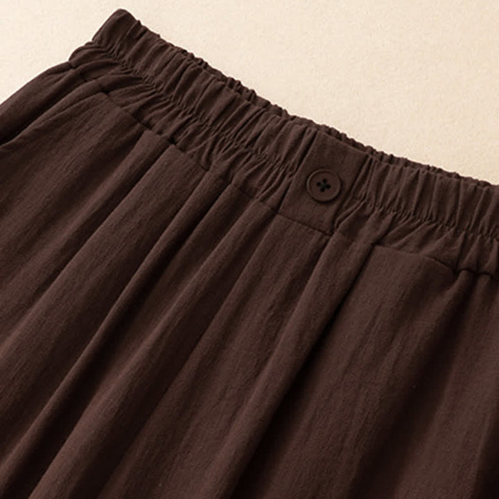 Buddha Stones Pantalon sarouel court uni brodé, style été décontracté, avec poches - image 16