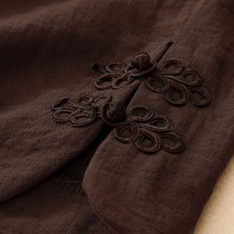 Buddha Stones Pantalon sarouel court uni brodé, style été décontracté, avec poches - image 18