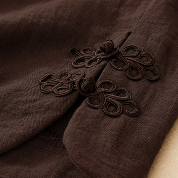 Buddha Stones Pantalon sarouel court uni brodé, style été décontracté, avec poches - image 18