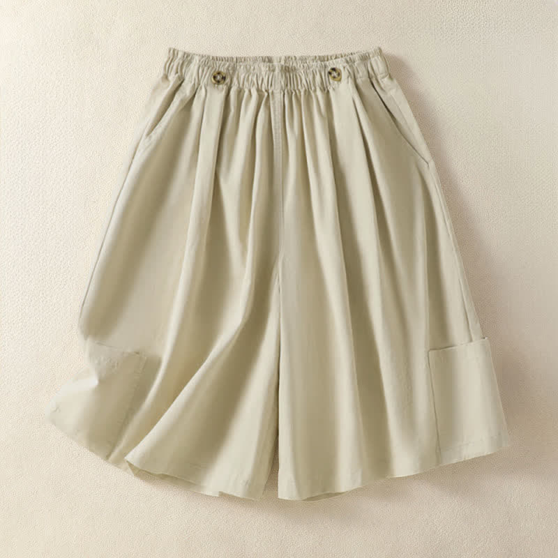 Buddha Stones Short d'été minimaliste uni pour femme avec poche - Blé - US8-10, UK/AU12-14, EU40-42 (2XL) - image 0