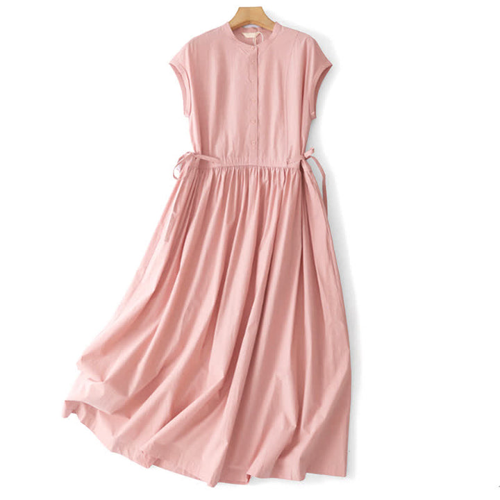 Buddha Stones Robe d'été décontractée vintage à manches courtes, boutonnée et lacée, avec poche - Rose clair - US12, UK/AU16, EU44 (2XL) - image 18