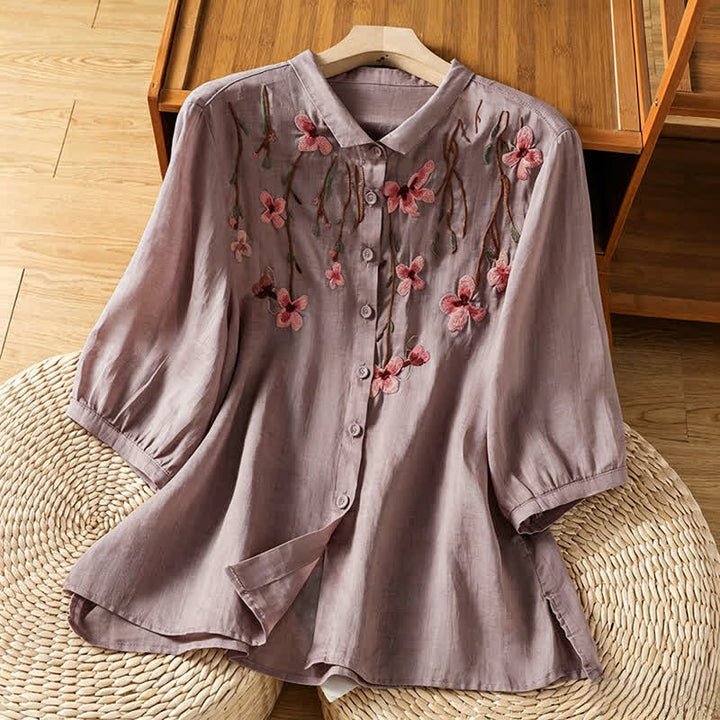 Buddha Stones Chemises à manches courtes pour femmes, style vintage estival, brodées de fleurs - Chardon - US8-10, UK/AU12-14, EU40-42 (2XL) - image 17