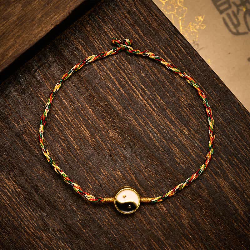 Buddha Stones Bracelet tressé de protection en cordon fin coloré Yin Yang tissé à la main - 19 cm - image 0