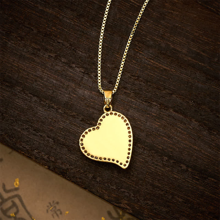 Buddha Stones Collier Harmonic Connection en brocart rose incrusté d'un cœur rotatif en cuivre et d'un trèfle à quatre feuilles - image 13