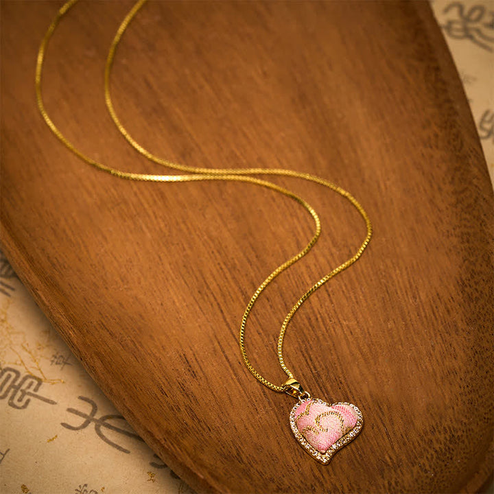 Buddha Stones Collier Harmonic Connection en brocart rose incrusté d'un cœur rotatif en cuivre et d'un trèfle à quatre feuilles - image 11
