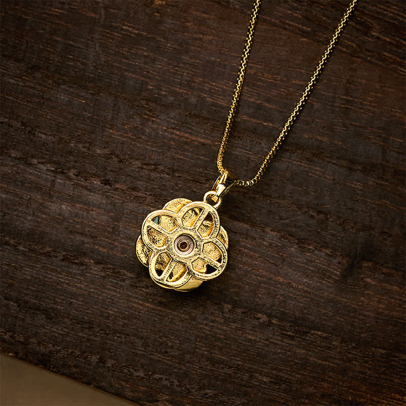 Buddha Stones Collier Harmonic Connection en brocart rose incrusté d'un cœur rotatif en cuivre et d'un trèfle à quatre feuilles - image 6