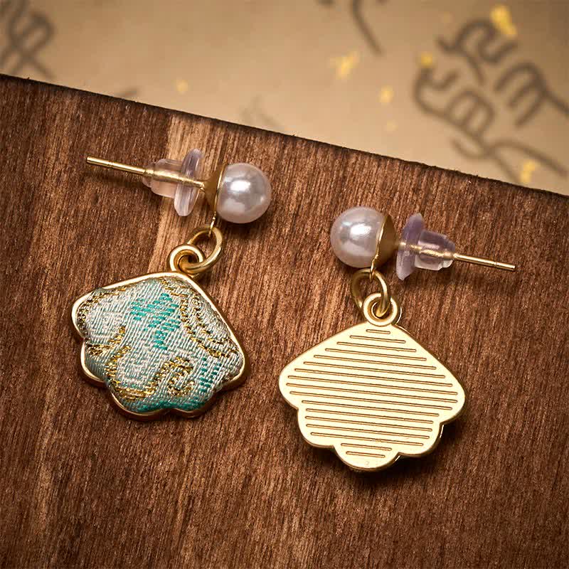 Buddha Stones Boucles d'oreilles chinoises Pearl Song en brocart en forme de feuille, style équilibre - image 4