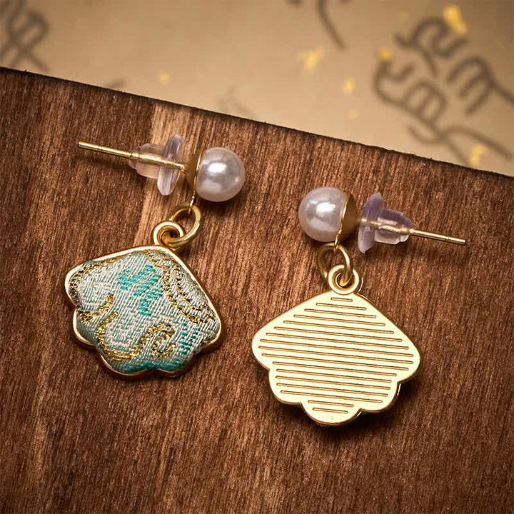 Buddha Stones Boucles d'oreilles chinoises Pearl Song en brocart en forme de feuille, style équilibre - image 4