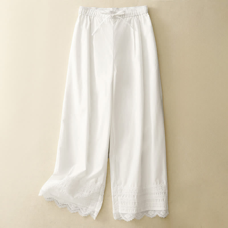 Buddha Stones Pantalon d'été élégant et décontracté pour femme, à ourlet cheville bordé de dentelle et cordon de serrage. - Blanc - US8-10, UK/AU12-14, EU40-42 (2XL) - image 10