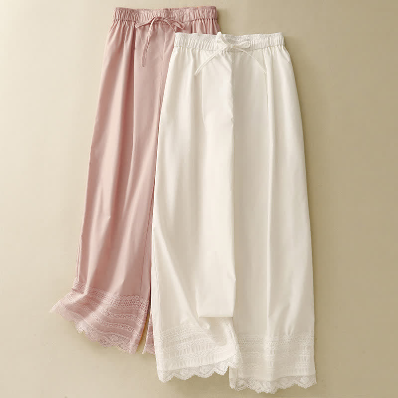 Buddha Stones Pantalon d'été élégant et décontracté pour femme, à ourlet cheville bordé de dentelle et cordon de serrage. - image 15