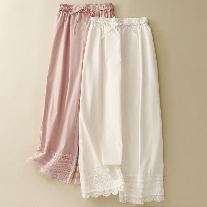 Buddha Stones Pantalon d'été élégant et décontracté pour femme, à ourlet cheville bordé de dentelle et cordon de serrage. - image 15