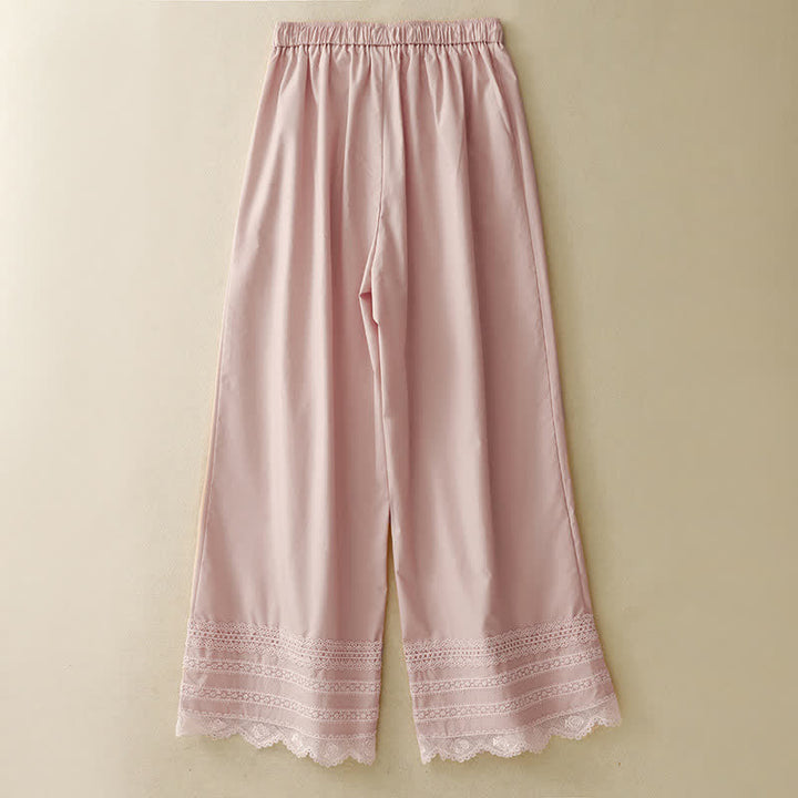 Buddha Stones Pantalon d'été élégant et décontracté pour femme, à ourlet cheville bordé de dentelle et cordon de serrage. - image 1