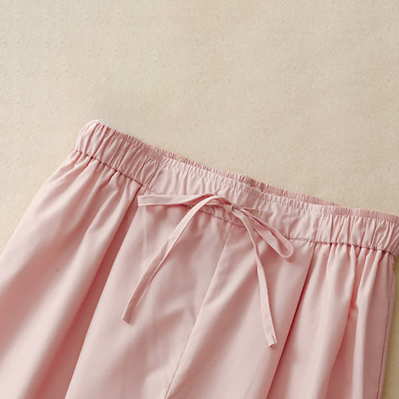 Buddha Stones Pantalon d'été élégant et décontracté pour femme, à ourlet cheville bordé de dentelle et cordon de serrage. - image 2
