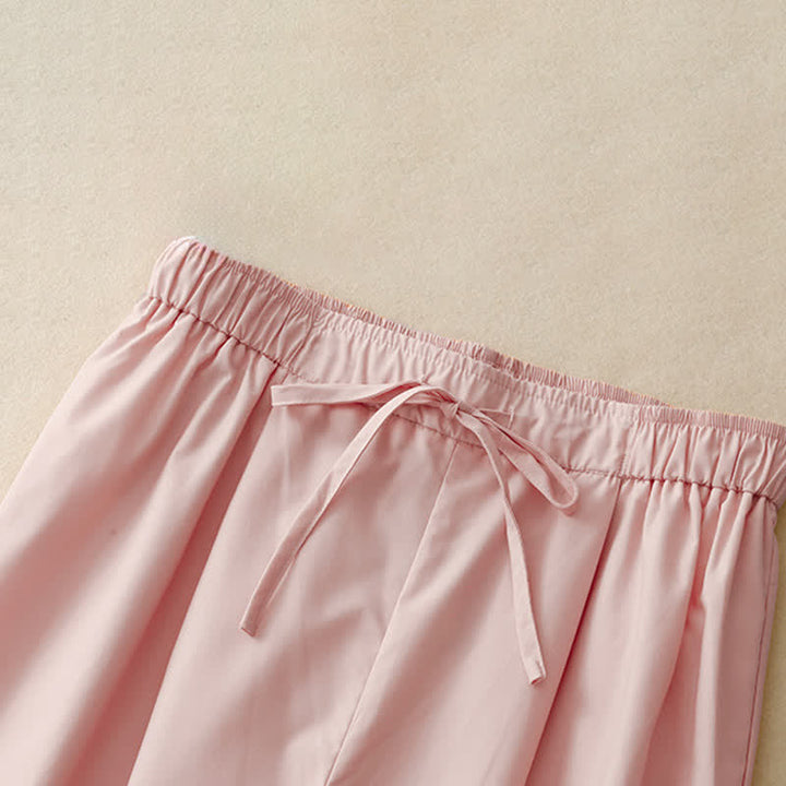 Buddha Stones Pantalon d'été élégant et décontracté pour femme, à ourlet cheville bordé de dentelle et cordon de serrage. - image 2
