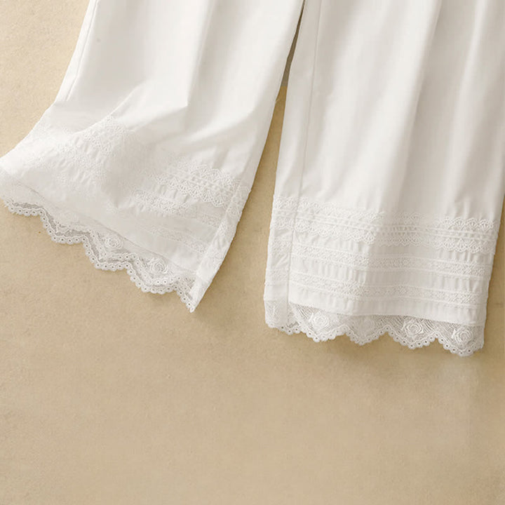 Buddha Stones Pantalon d'été élégant et décontracté pour femme, à ourlet cheville bordé de dentelle et cordon de serrage. - image 13