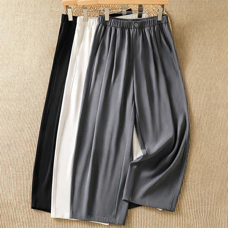 Buddha Stones Pantalon sarouel court uni, décontracté et minimaliste, avec poches, pour femme - image 19