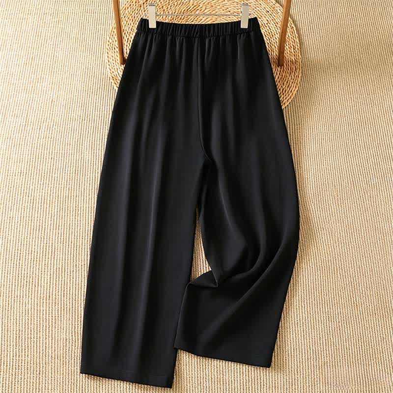 Buddha Stones Pantalon sarouel court uni, décontracté et minimaliste, avec poches, pour femme - image 8