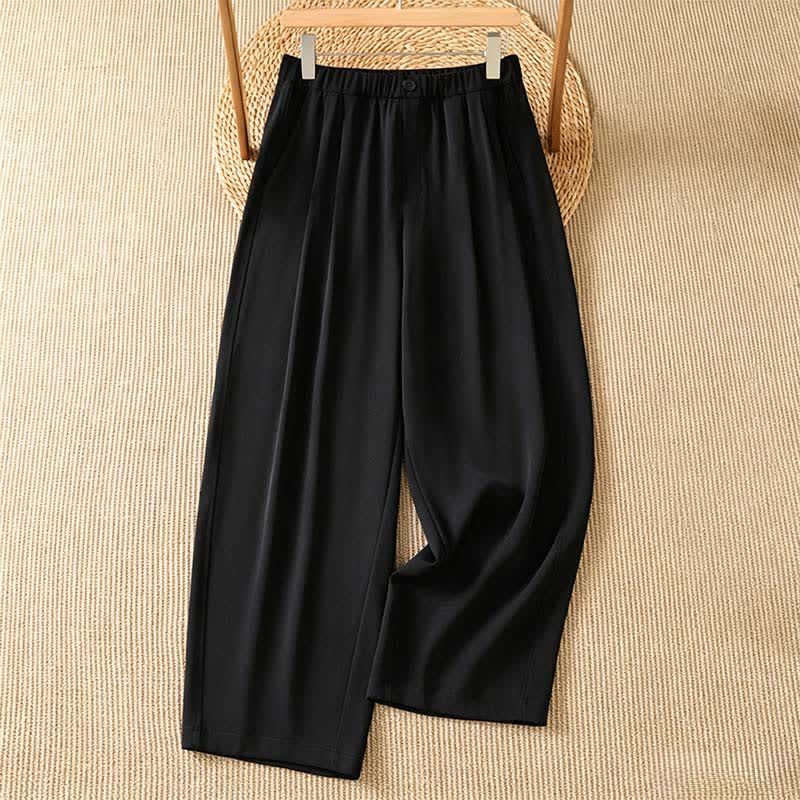 Buddha Stones Pantalon sarouel court uni, décontracté et minimaliste, avec poches, pour femme - Noir - US8-10, UK/AU12-14, EU40-42 (2XL) - image 7