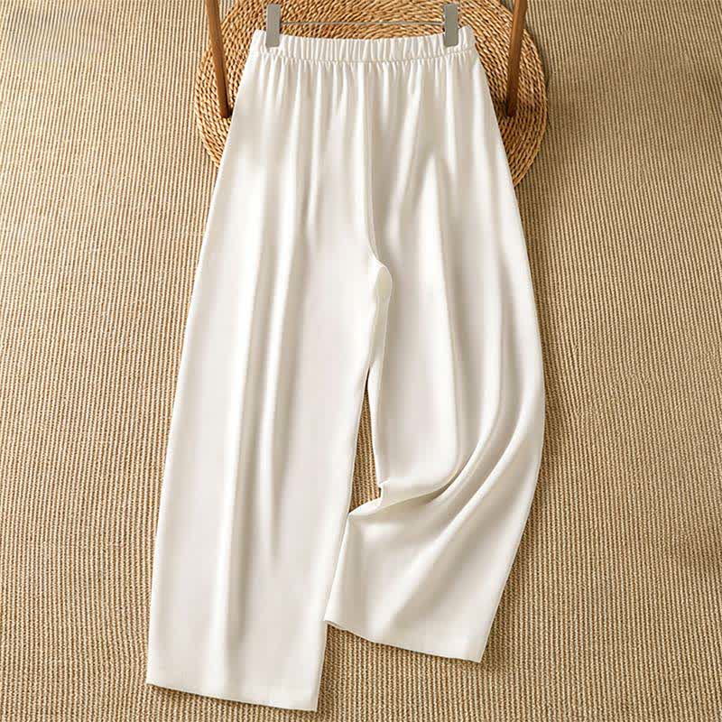Buddha Stones Pantalon sarouel court uni, décontracté et minimaliste, avec poches, pour femme - image 14