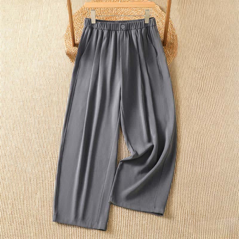 Buddha Stones Pantalon sarouel court uni, décontracté et minimaliste, avec poches, pour femme - Gris ardoise - US8-10, UK/AU12-14, EU40-42 (2XL) - image 0