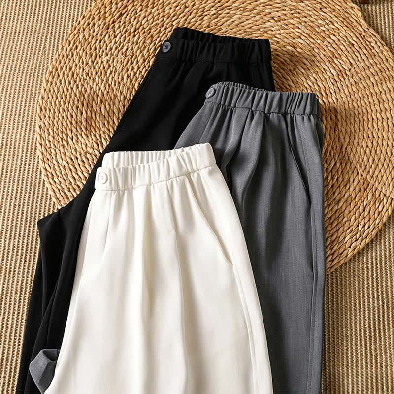Buddha Stones Pantalon sarouel court uni, décontracté et minimaliste, avec poches, pour femme - image 24