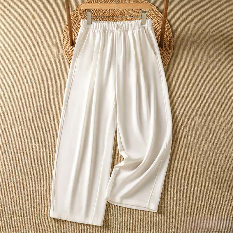 Buddha Stones Pantalon sarouel court uni, décontracté et minimaliste, avec poches, pour femme - Ivoire - US8-10, UK/AU12-14, EU40-42 (2XL) - image 13